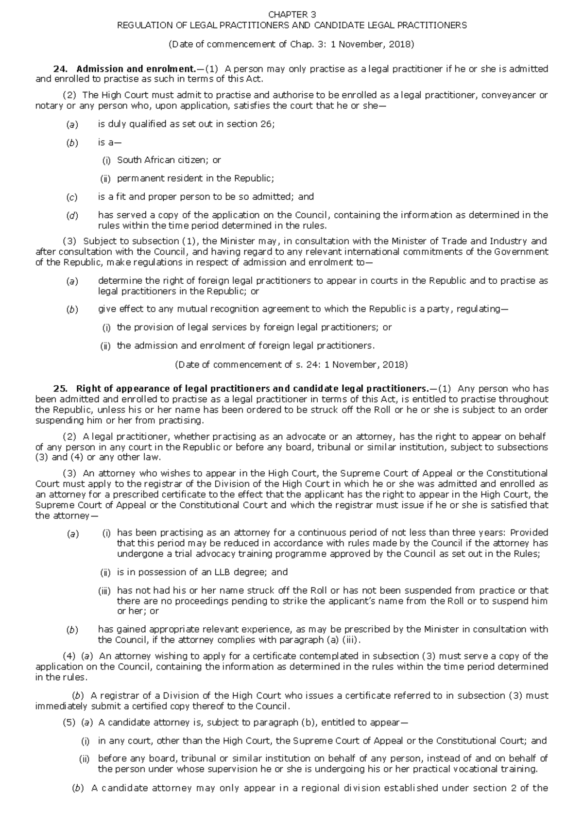 Legal Practice Act 28 Of 2014 Chapter 3 Regulation Of Legal