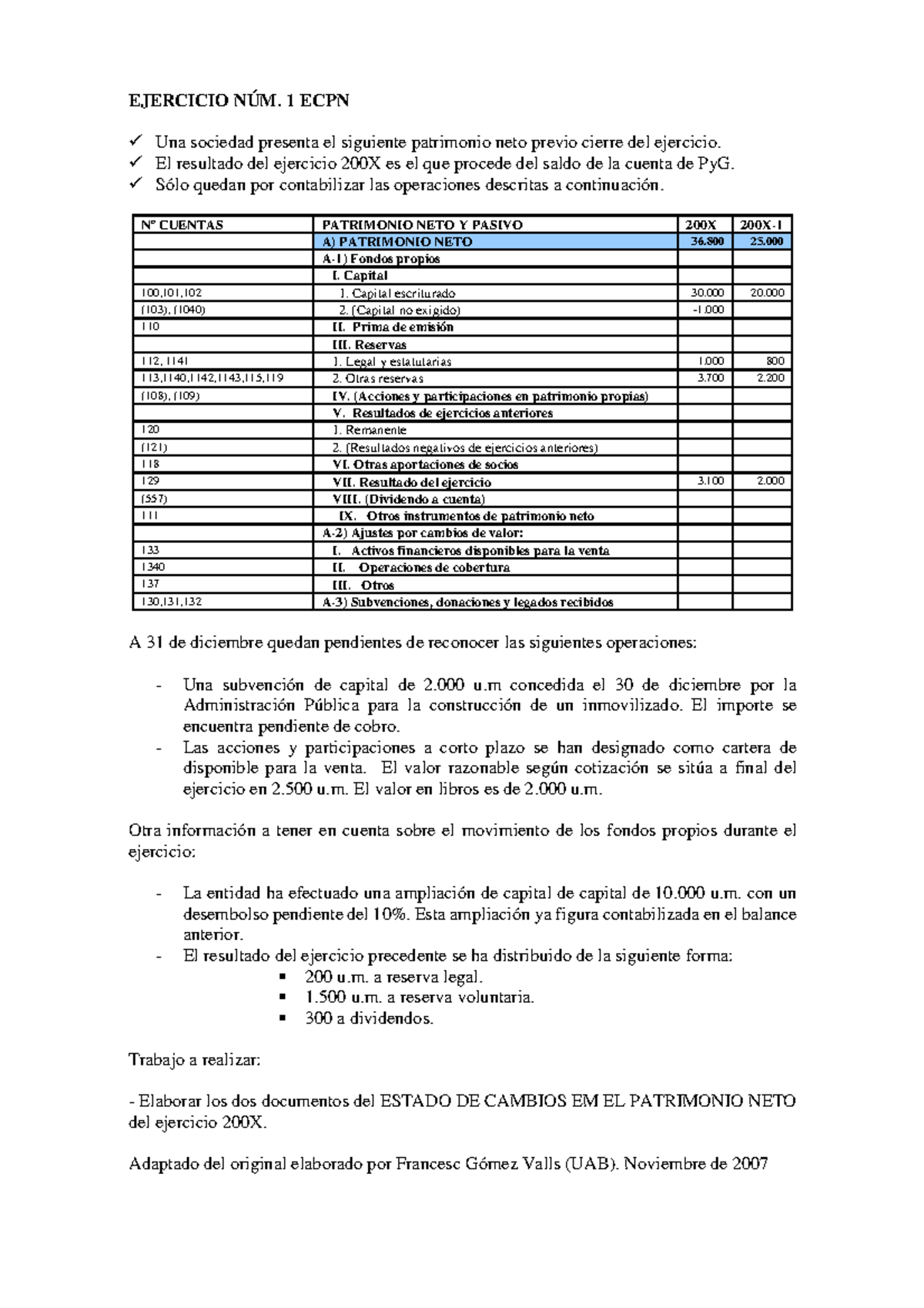 Tema 3 3 CASO 1 ECPN con solución - EJERCICIO NÚM. 1 ECPN ü Una ...