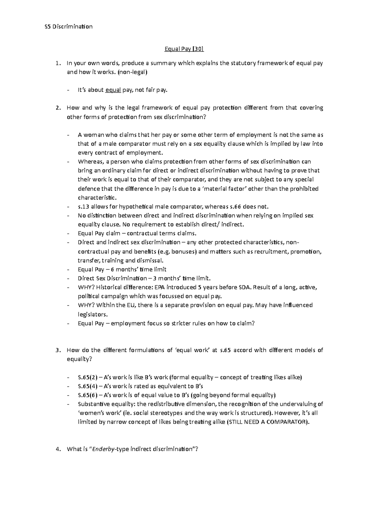S5 Equal Pay [30] - Tutorial work on Topic 5 of the Discrimination Law ...