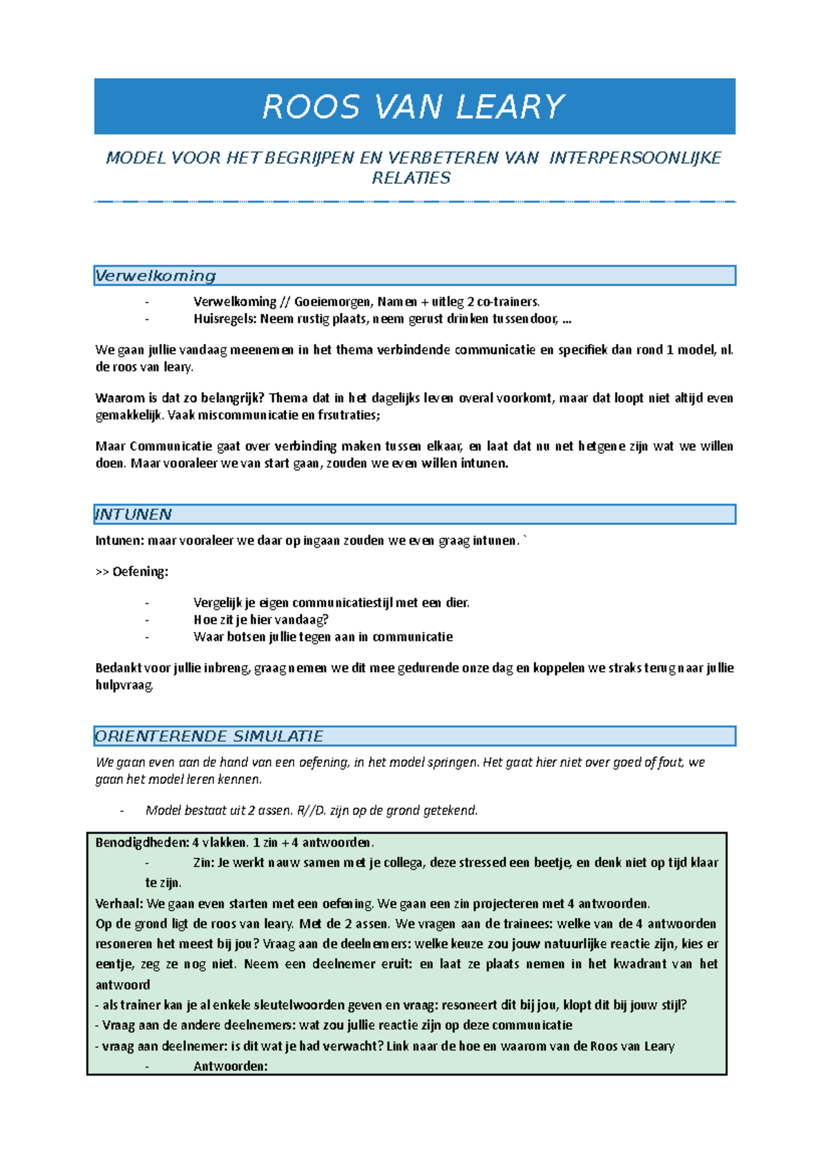 Roos van Leary - THOC - ROOS VAN LEARY MODEL VOOR HET BEGRIJPEN EN ...
