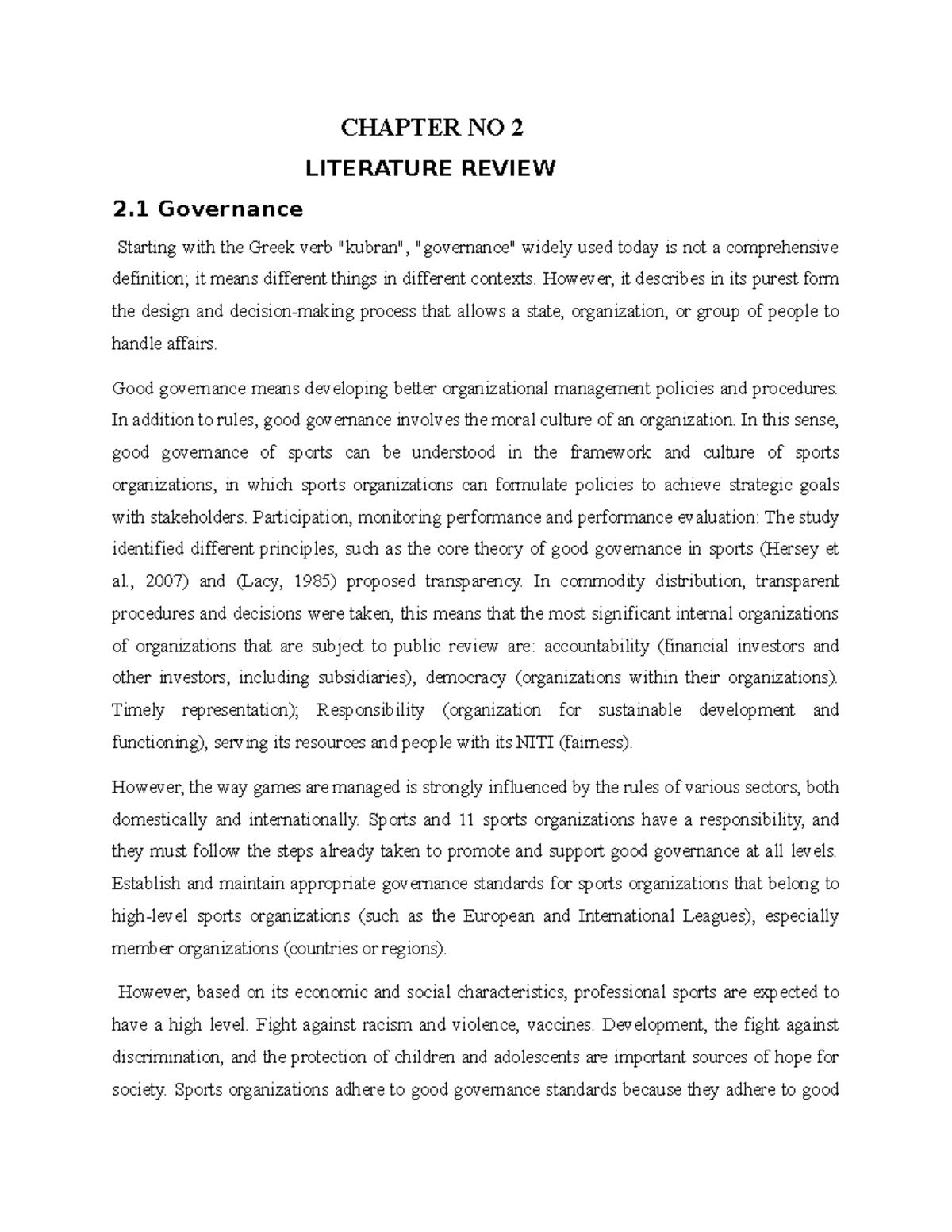 Chapter NO 2 - Notes - CHAPTER NO 2 LITERATURE REVIEW 2 Governance ...