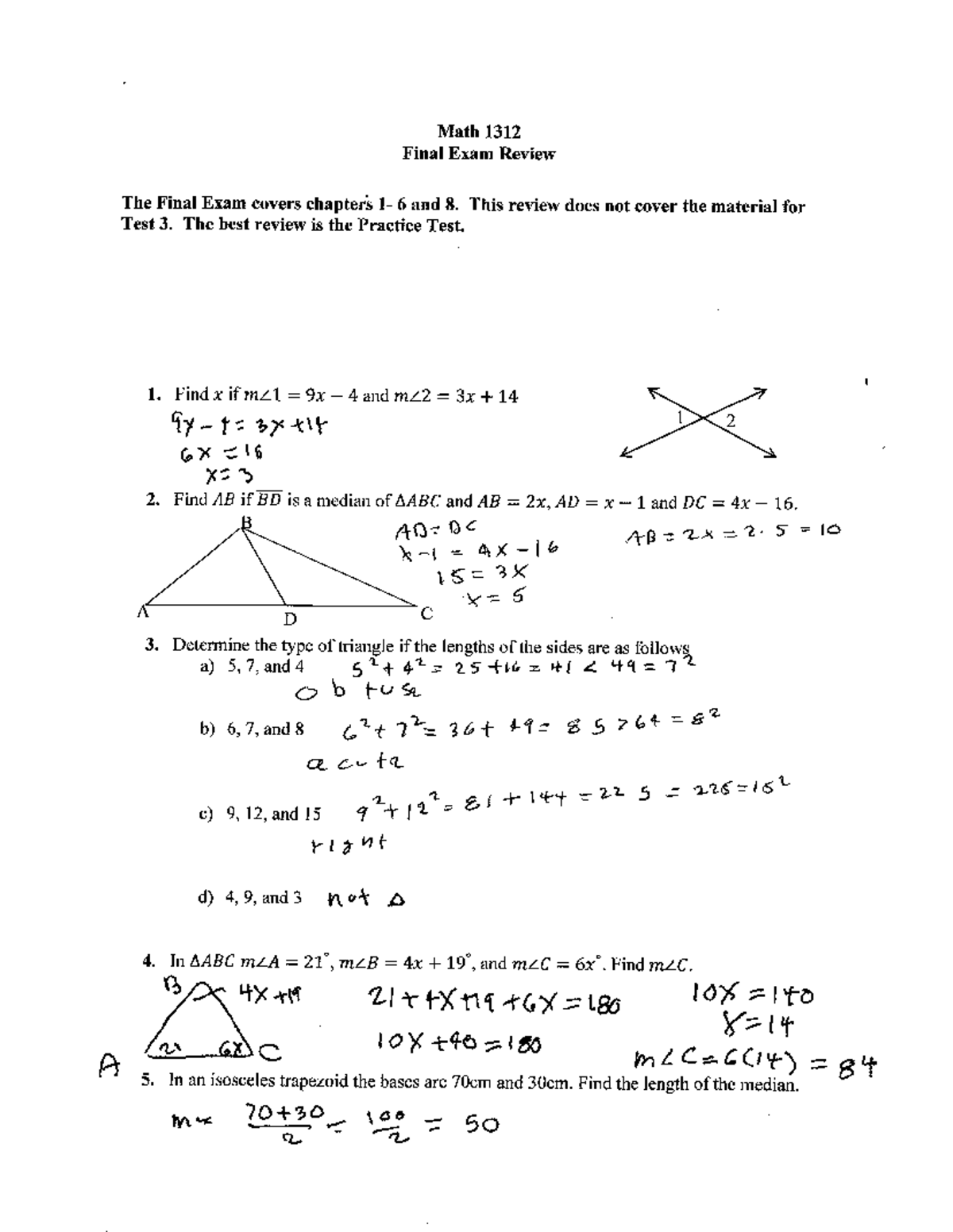 Math 1312 Final Exam Review Worked Out - MATH 1312 - Studocu