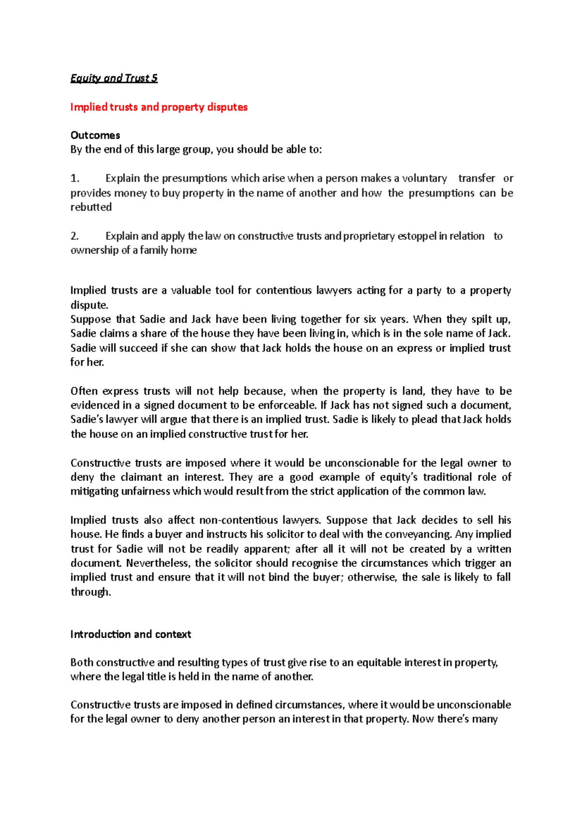 Equity and Trust LG5 - lg6 student guide - Equity and Trust 5 Implied ...