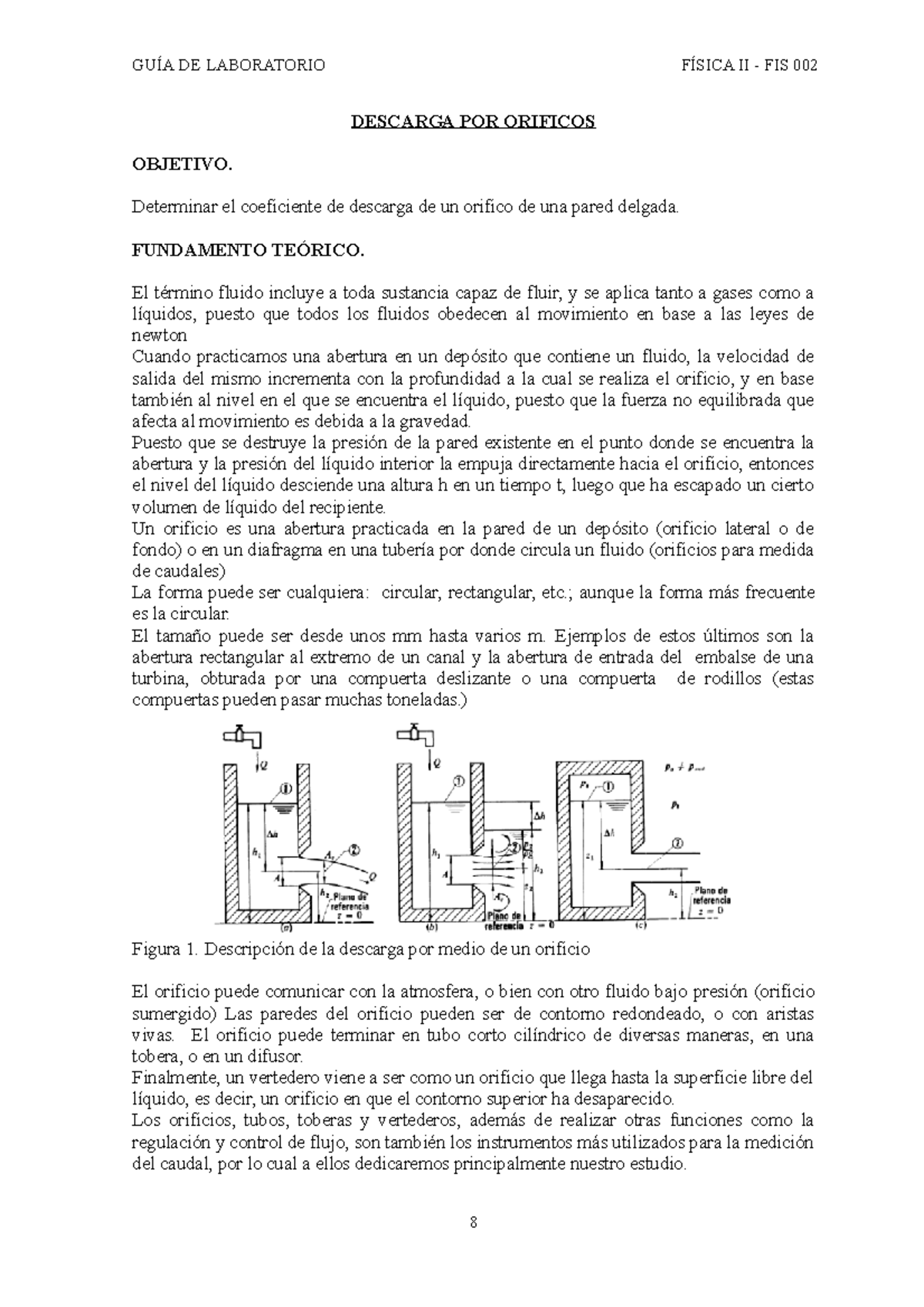 Laboratorio 3 Descarga por Orificios - GUÍA DE LABORATORIO FÍSICA II ...