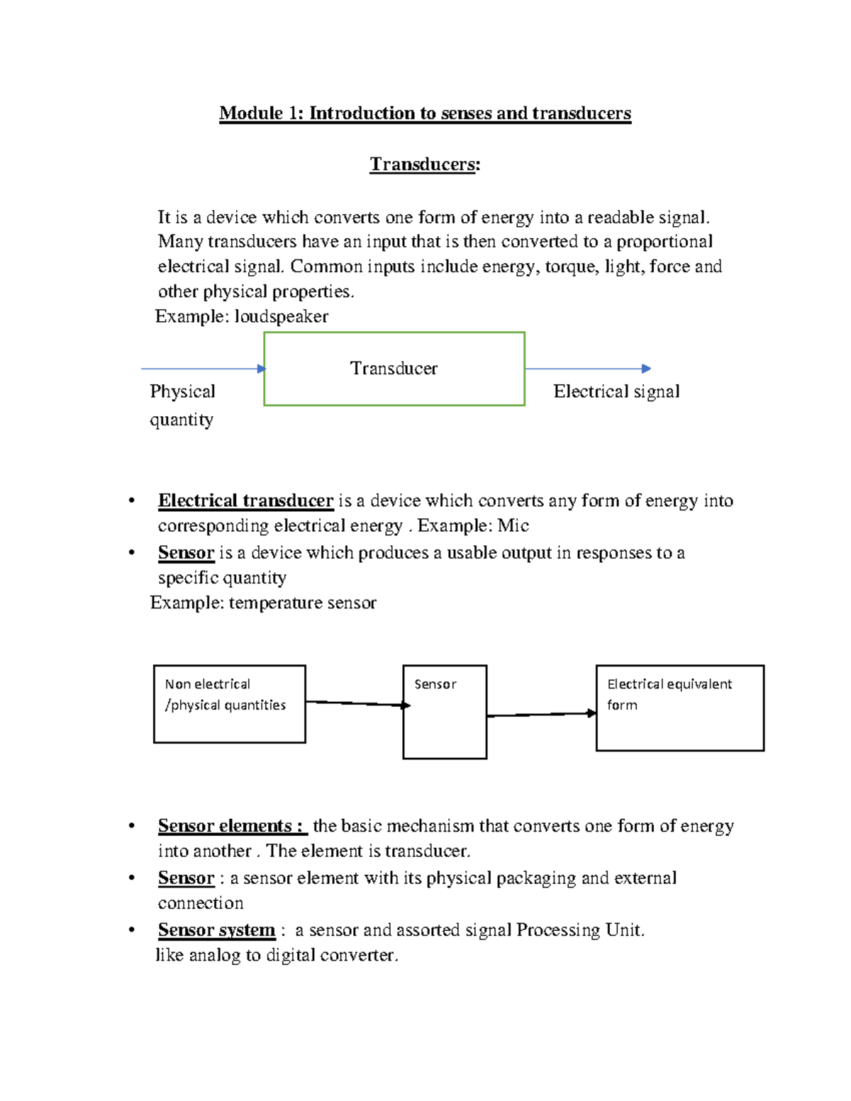 Module 1sensors and transducers(full notes ) Module 1 Introduction