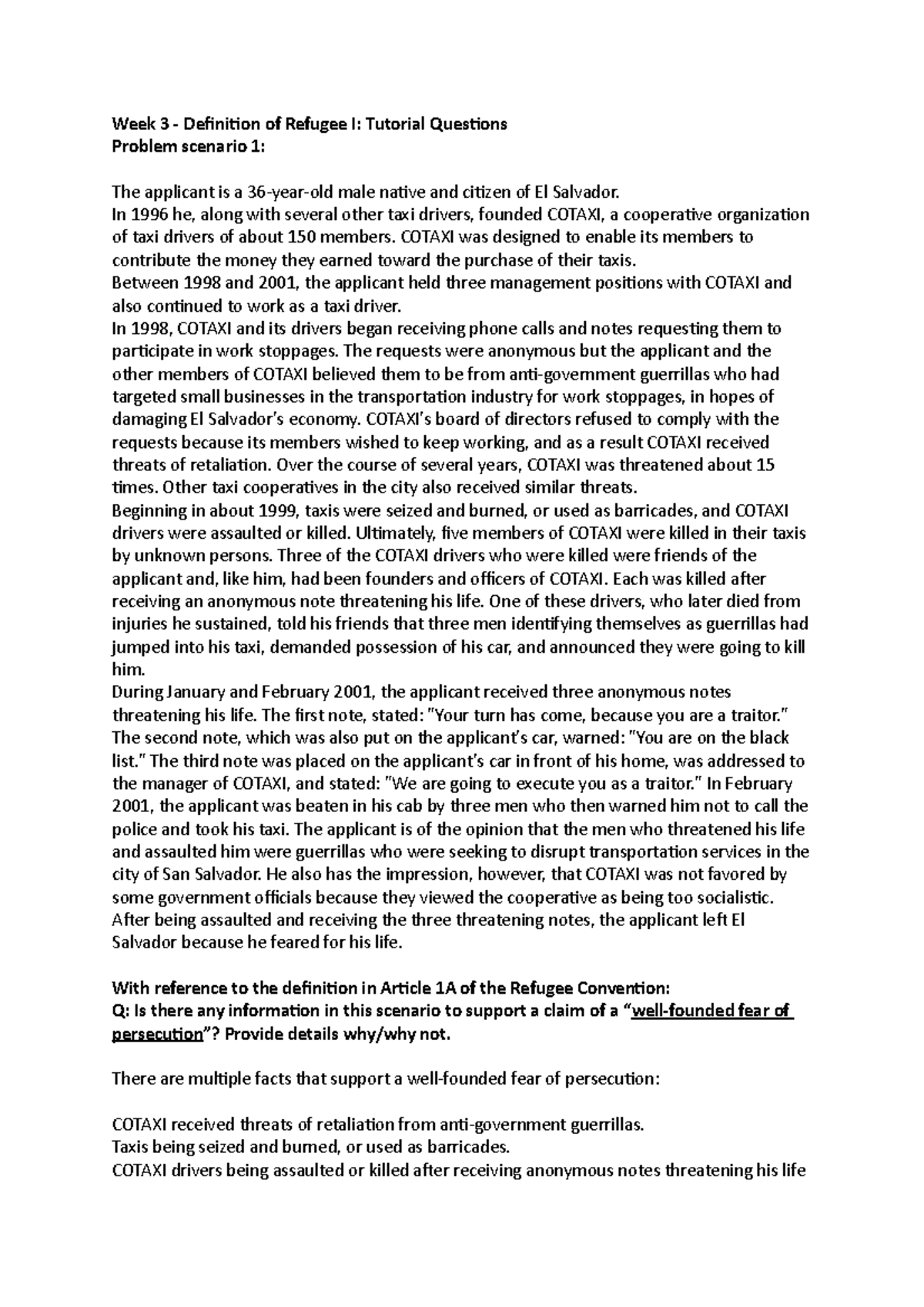 Refugee Tut 2 - These are the questions and answers for the week 2 ...