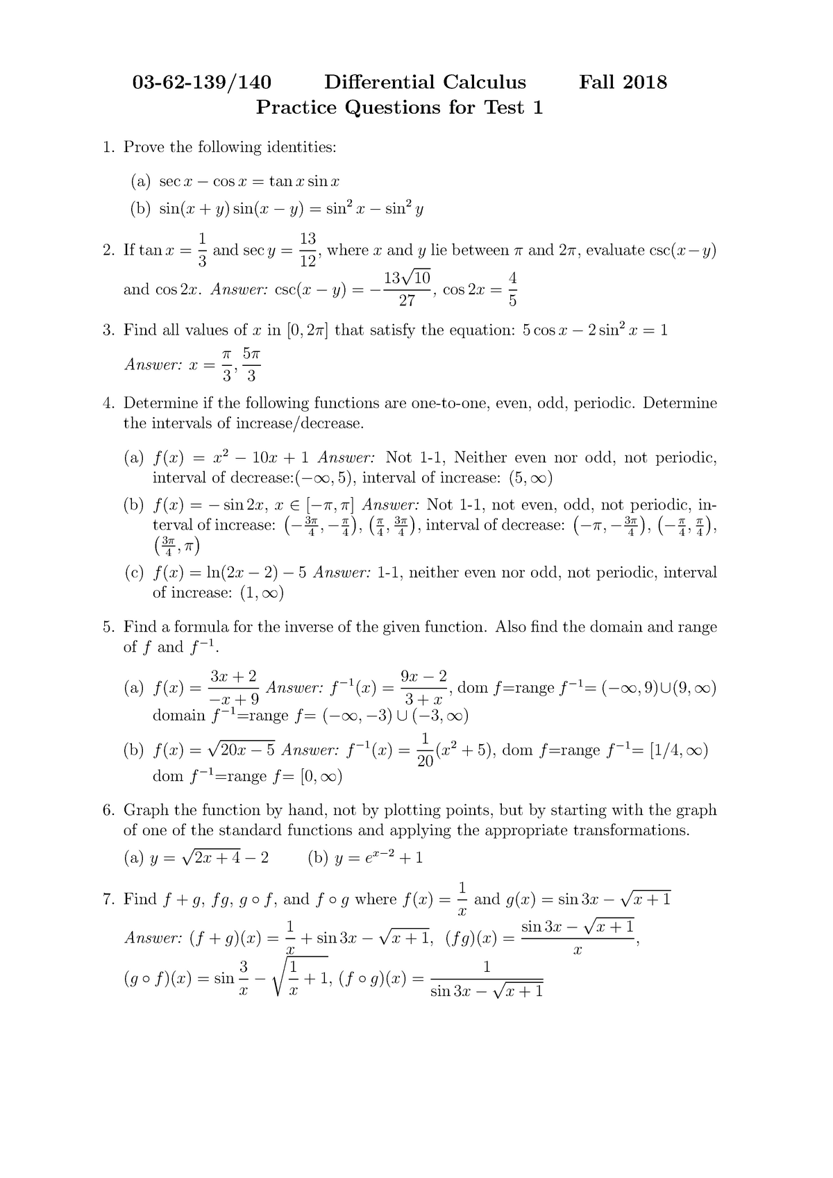 differential calculus formulas for 11th