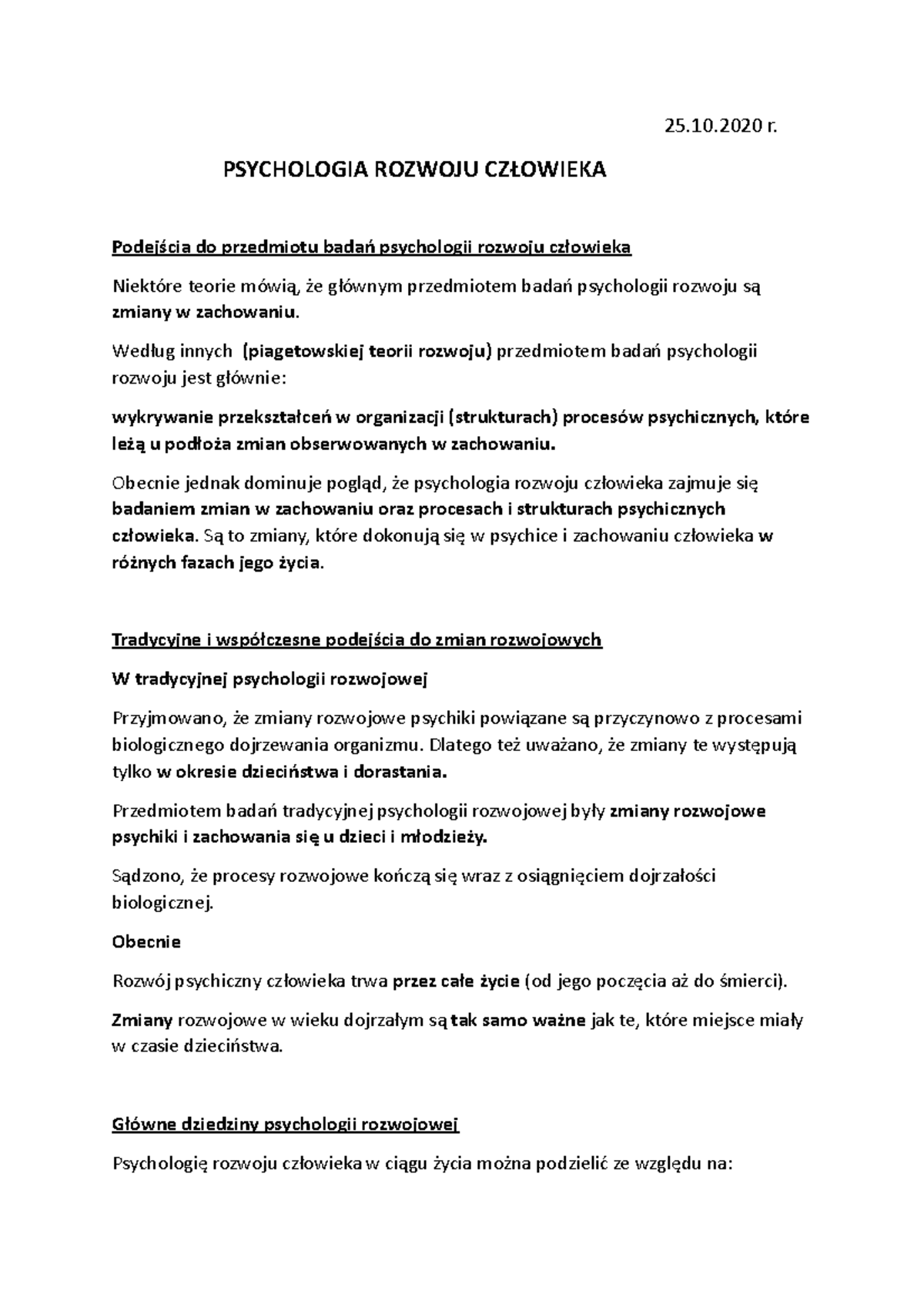 Psychologia Rozwoju CZŁ Owieka 25.10.2020 — Kopia - 25.10 R ...