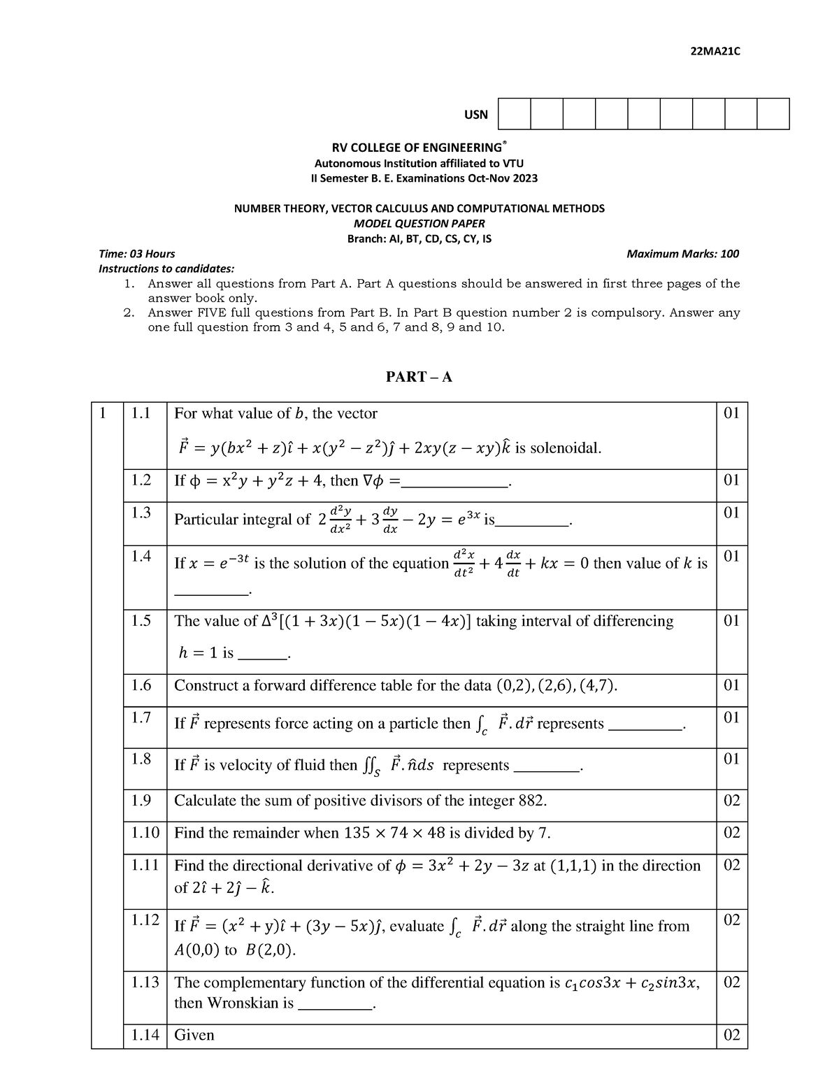 Model Paper-22MA21C - Best for engineering chemistry. - 22 MA21C RV ...