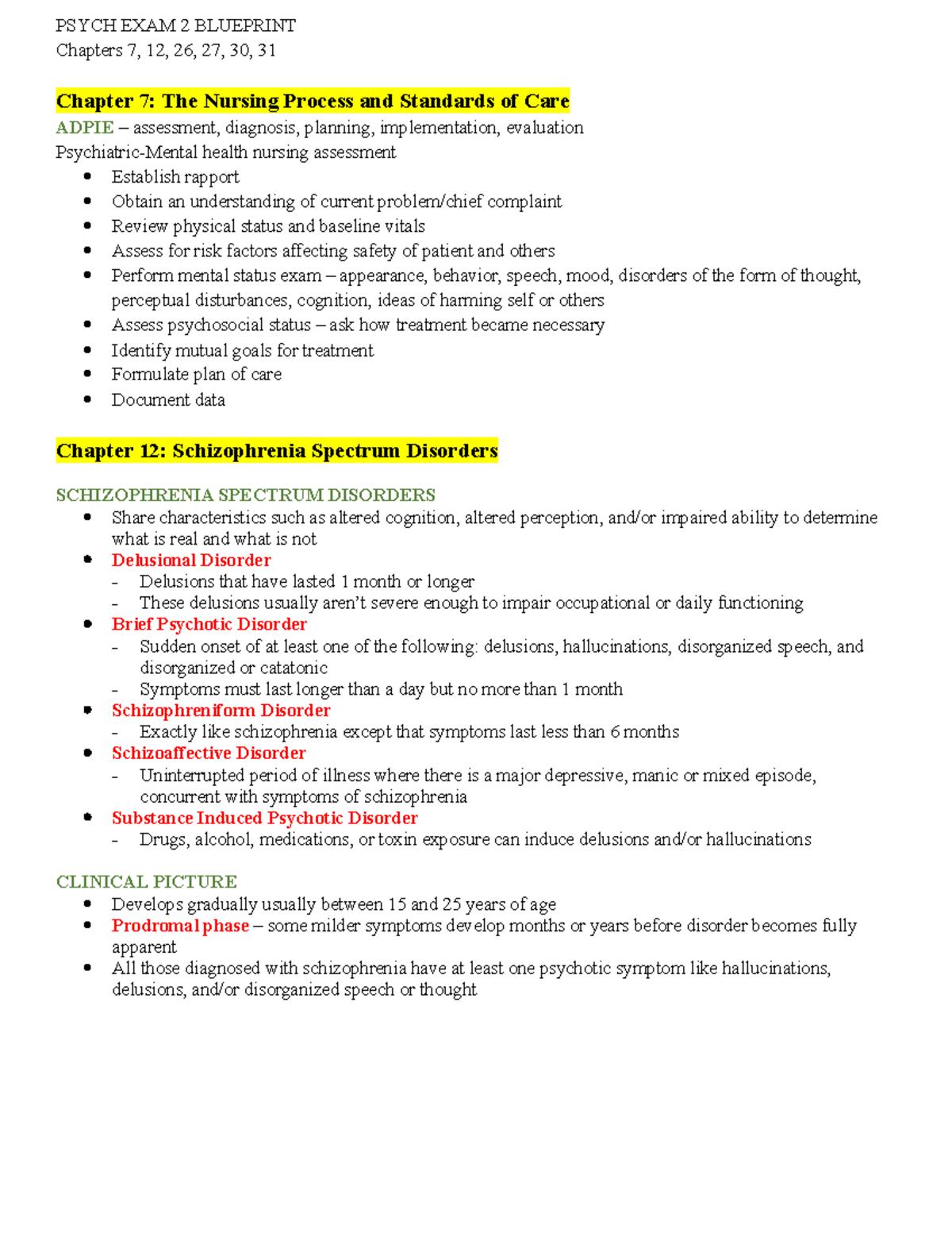 Psych Exam 2 - NCLEX Review Notes - PSYCH EXAM 2 BLUEPRINT Chapters 7 ...