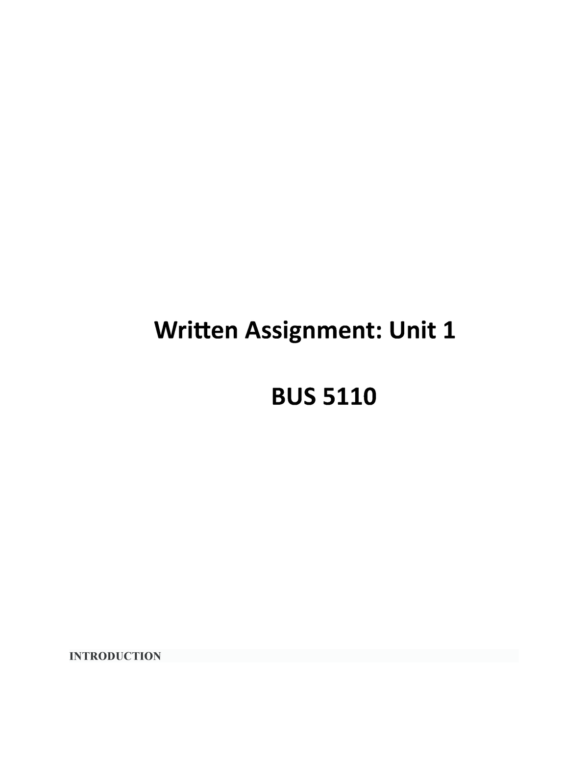 Written Assignment Unit 1 BUS 5110 Main - Written Assignment: Unit 1 ...