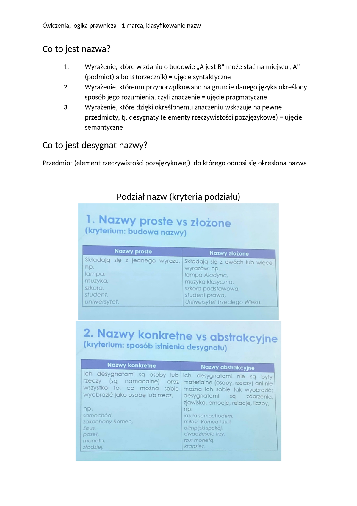 Logika Prawnicza - 1 Marca, Klasyfikowanie Nazw - Co To Jest Nazwa? 1 ...