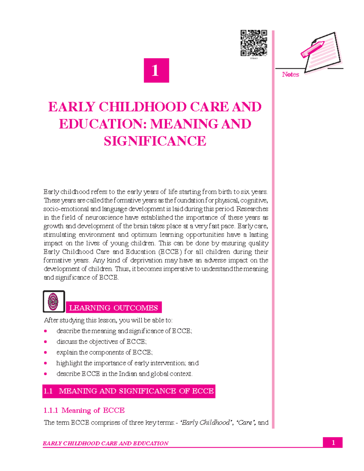 1 Early Childhood Care and Education Meaning and Significance - 1 1 ...