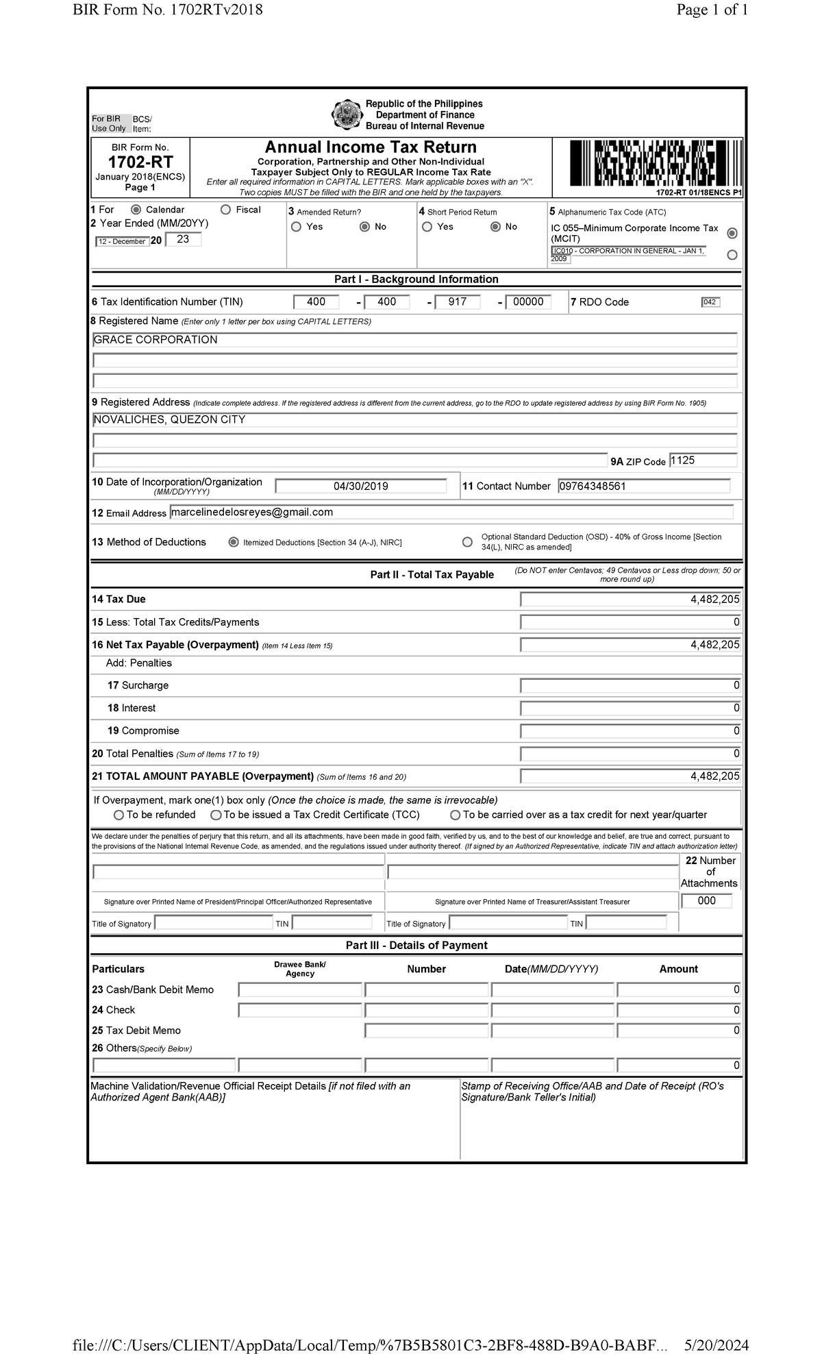 ITR 1 - BIR Form No. 1702 - RT January 2018(ENCS) Page 1 Annual Income ...