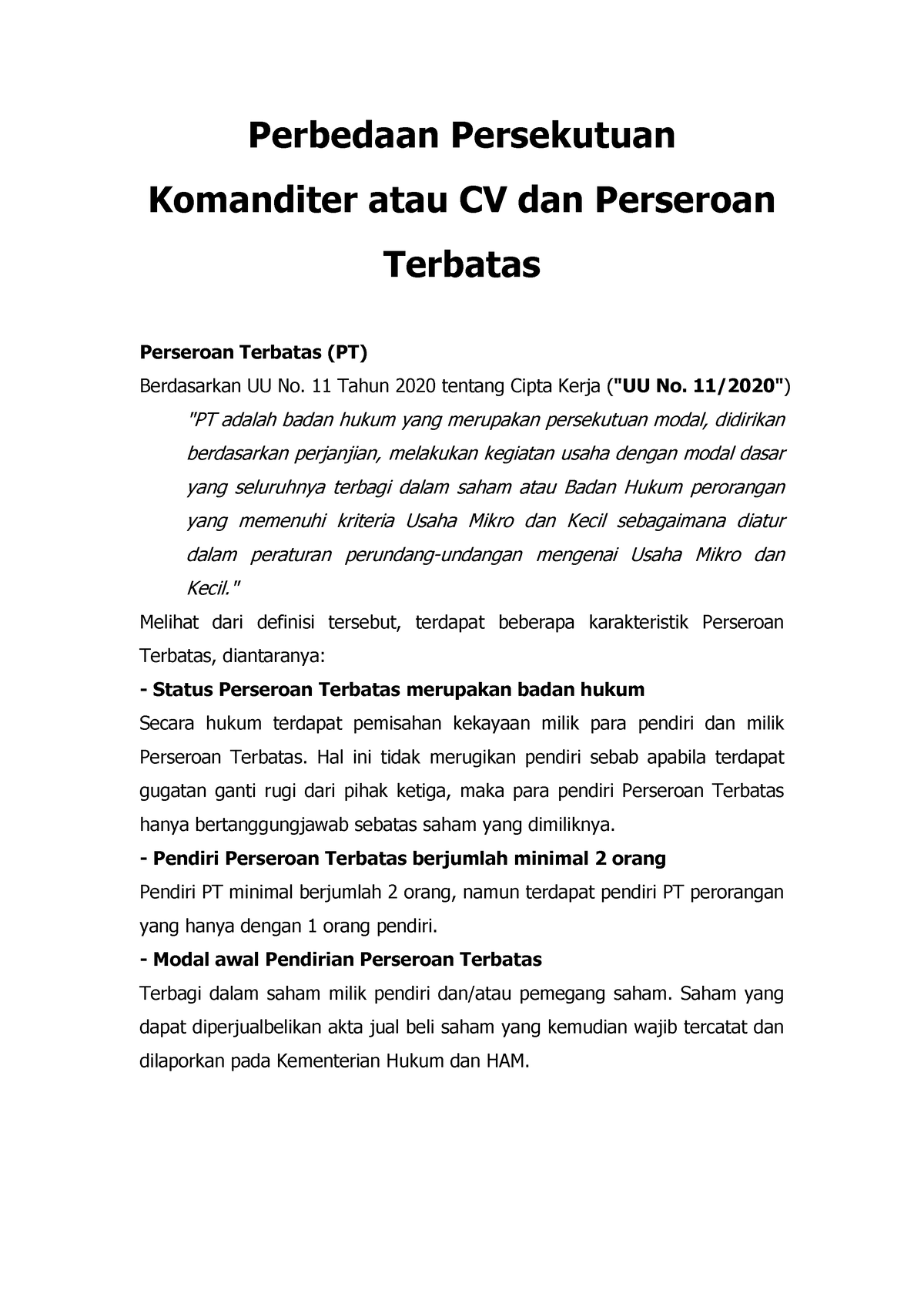 54. Perbedaan CV Dan PT - Perbedaan Persekutuan Komanditer Atau CV Dan ...