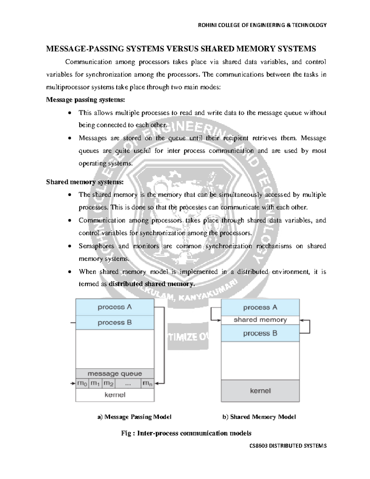 11 a Notes MESSAGEPASSING SYSTEMS VERSUS SHARED MEMORY SYSTEMS Communication among