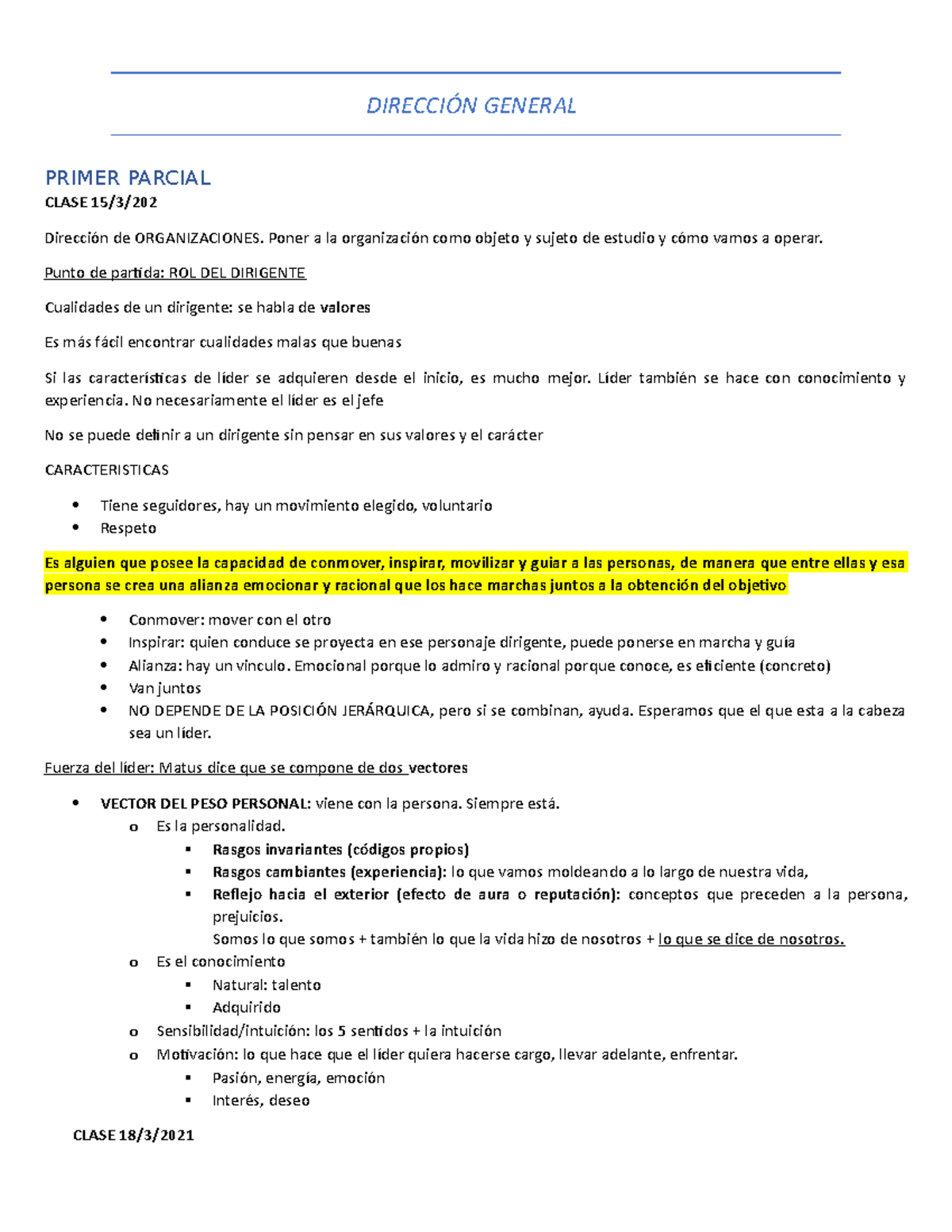 Resumen Segundo Parcial - Dirección General - UBA - Studocu