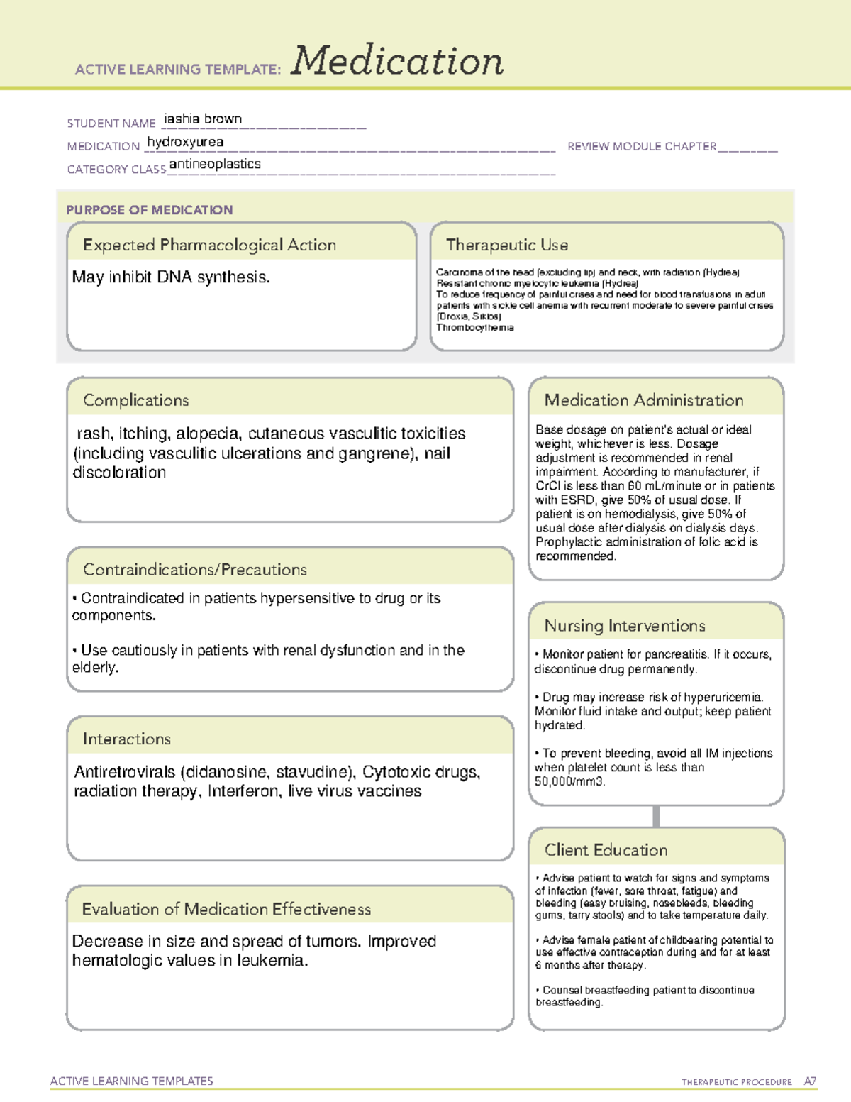 Hydroxyurea 1 - ACTIVE LEARNING TEMPLATES TherapeuTic procedure A ...