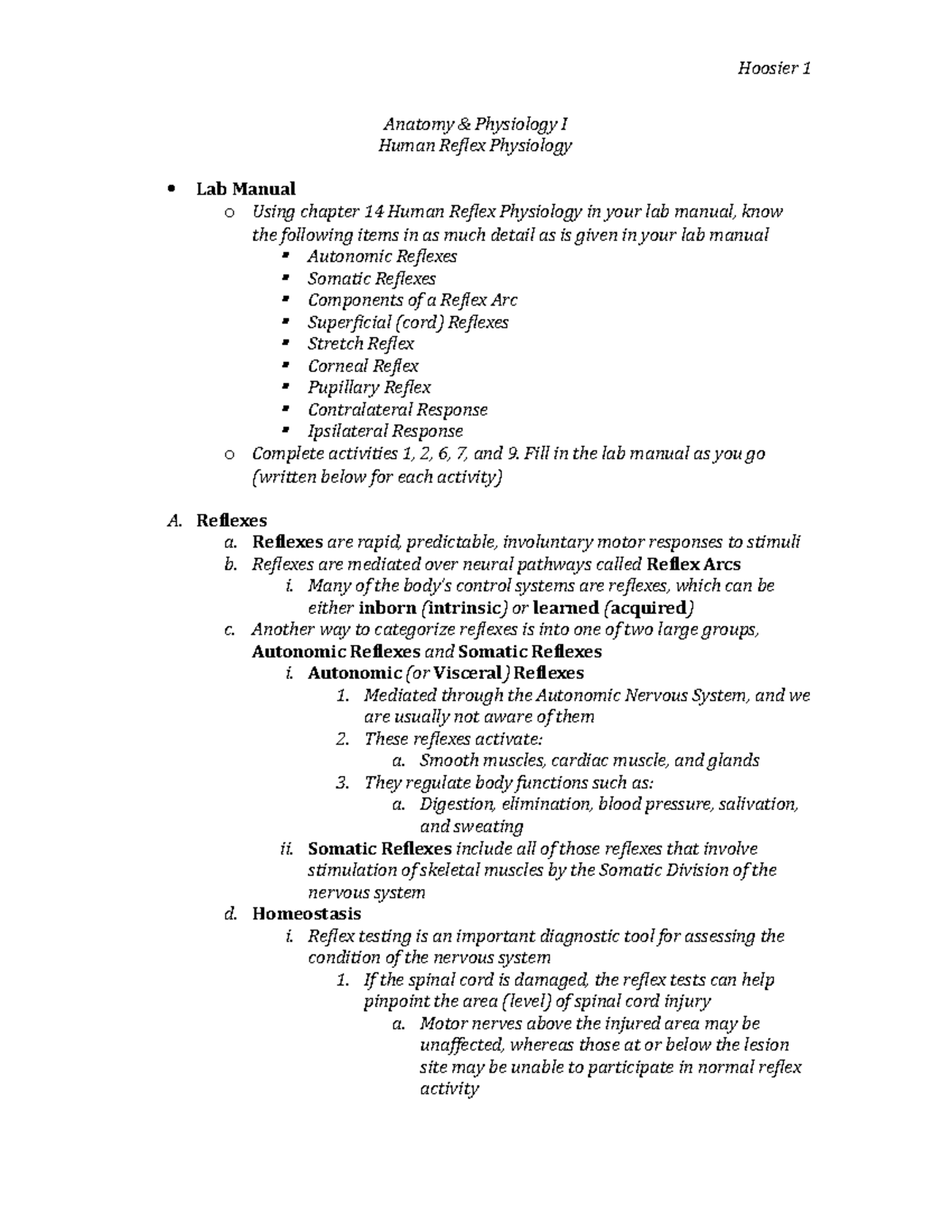 Lab Practical 3 Reflex Physiology - Anatomy & Physiology I Human Reflex ...