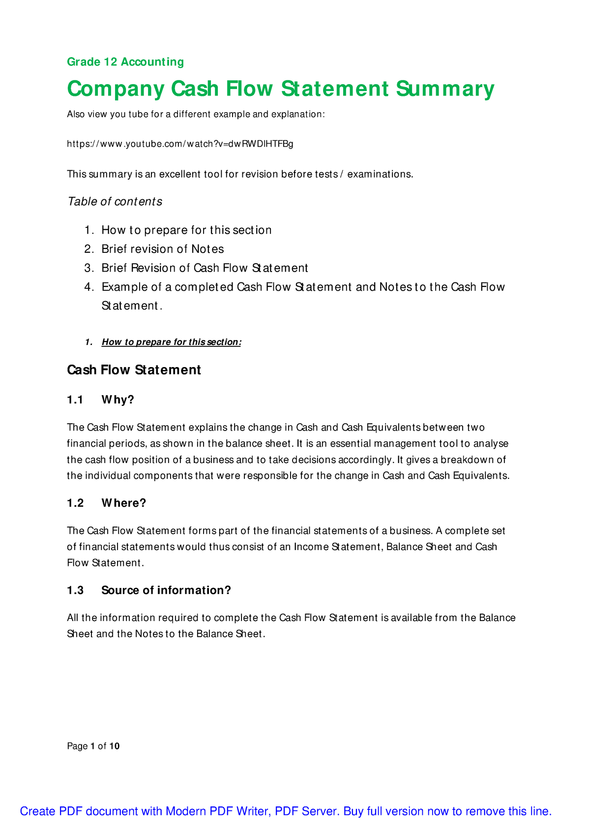 Cash Flow - Grade 12 Accounting Cash Flow Add Notes - Page 1 Of 10 ...