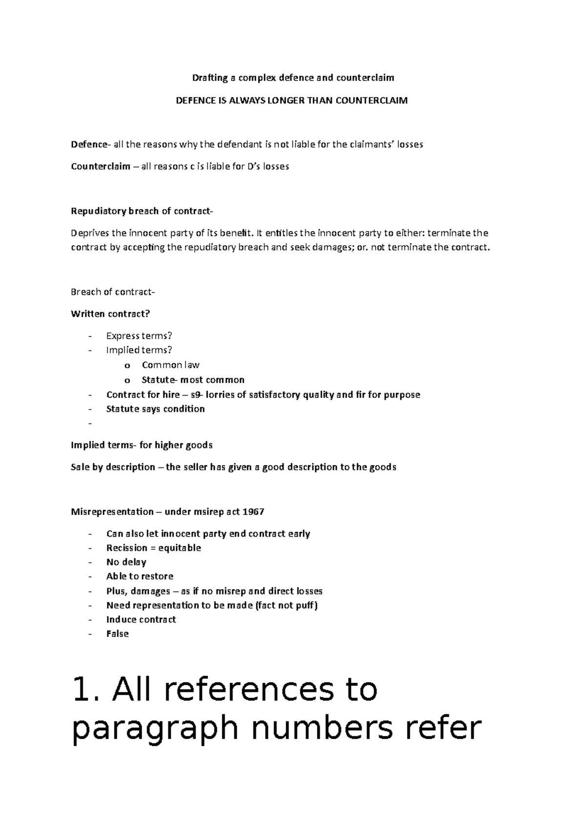 Workshop 8 - notes - Drafting a complex defence and counterclaim ...