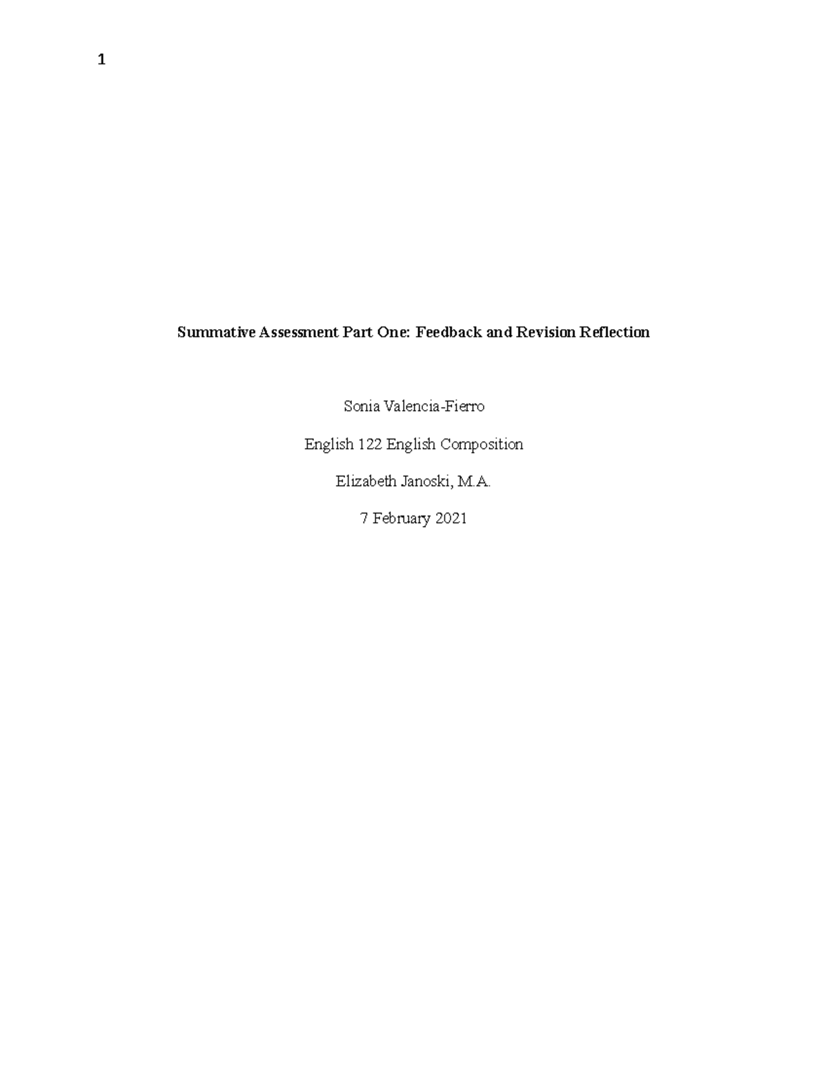 Feedback and Revision Reflection - 7 February 2021 2 The revision ...