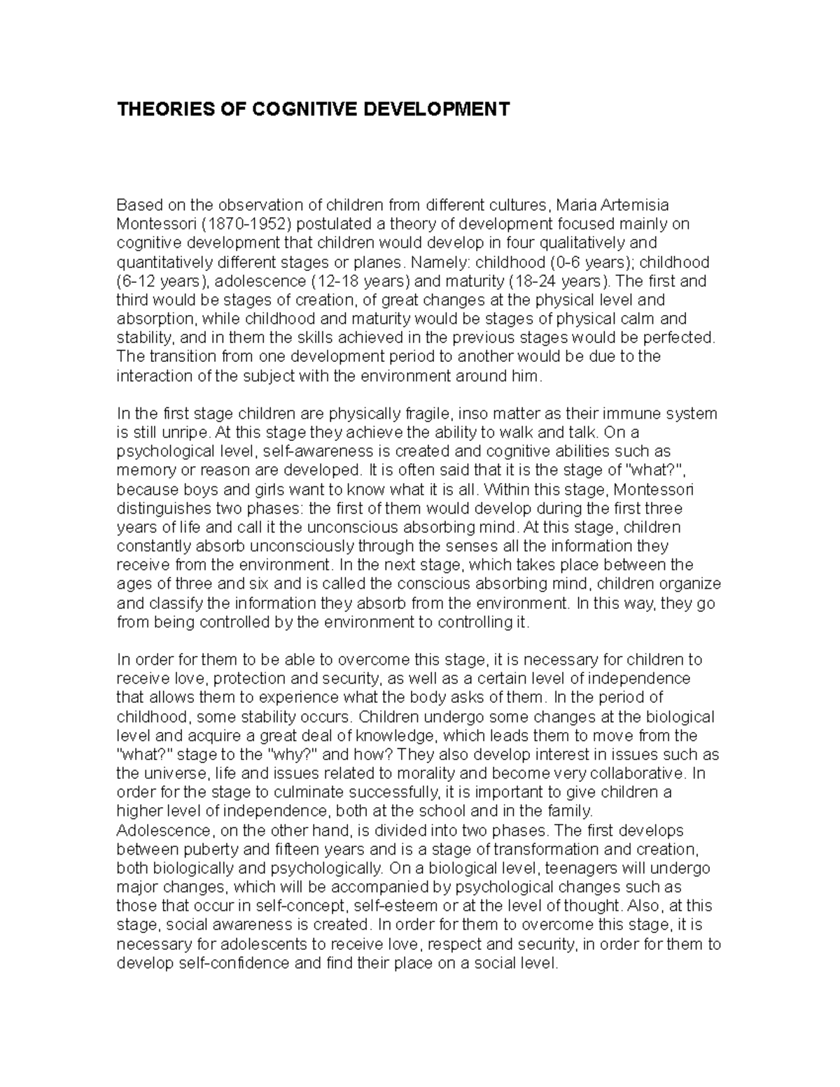Theories of cognitive development - THEORIES OF COGNITIVE DEVELOPMENT ...