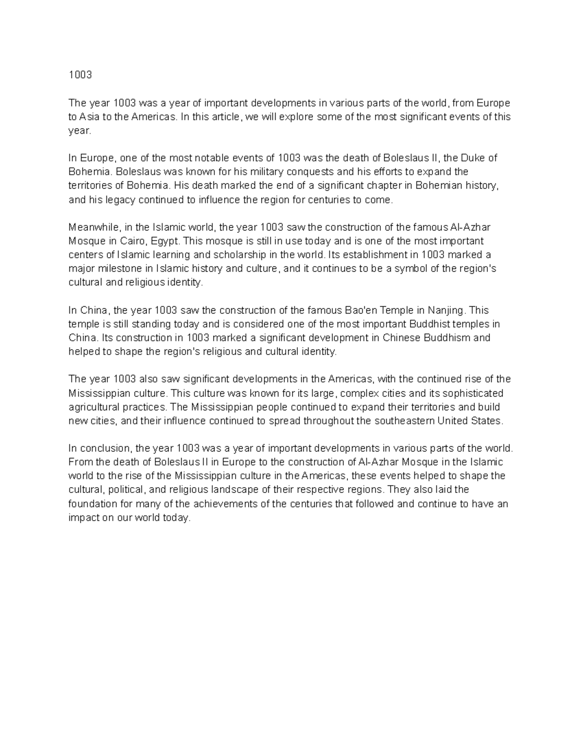 Untitled document (16) - 1003 The year 1003 was a year of important ...