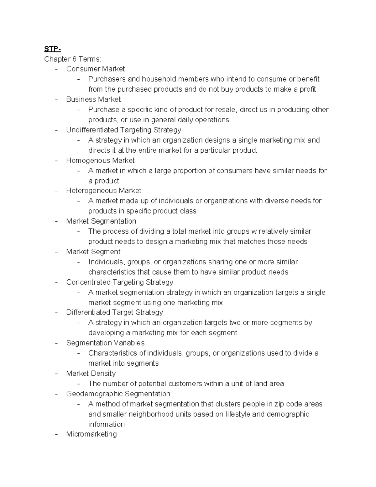MKT Final Lecture Notes - STP- Chapter 6 Terms: - Consumer Market ...