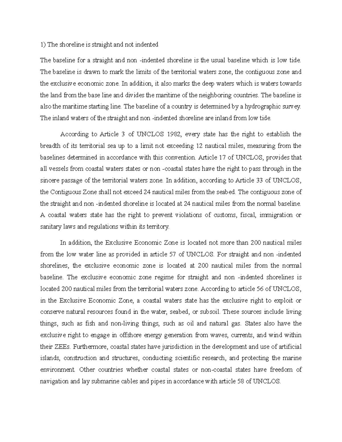Explanation for maritime zone - The shoreline is straight and not ...
