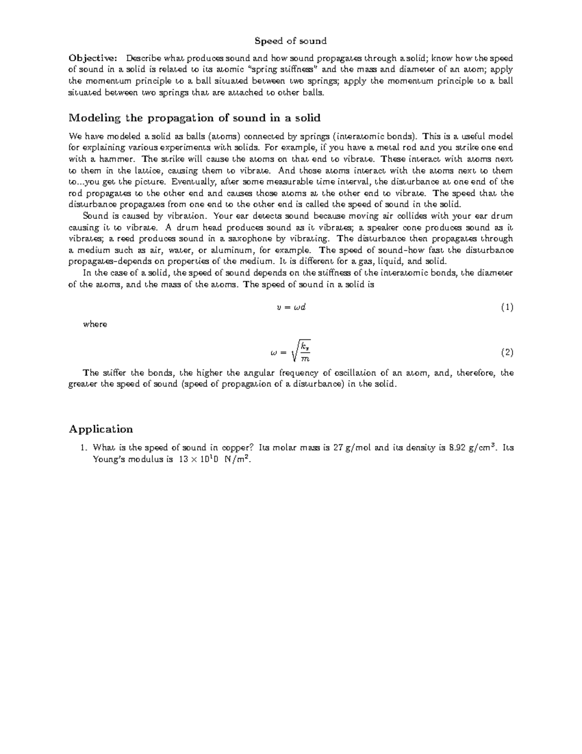6 2 speed sound practice assignment Speed of sound Objective