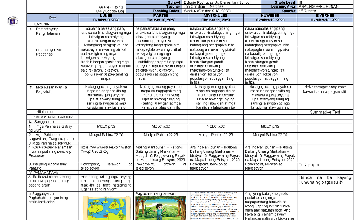 DLL- Araling Panlipunan-Q1-WEEK 6 - Grades 1 To 12 Daily Lesson Log ...