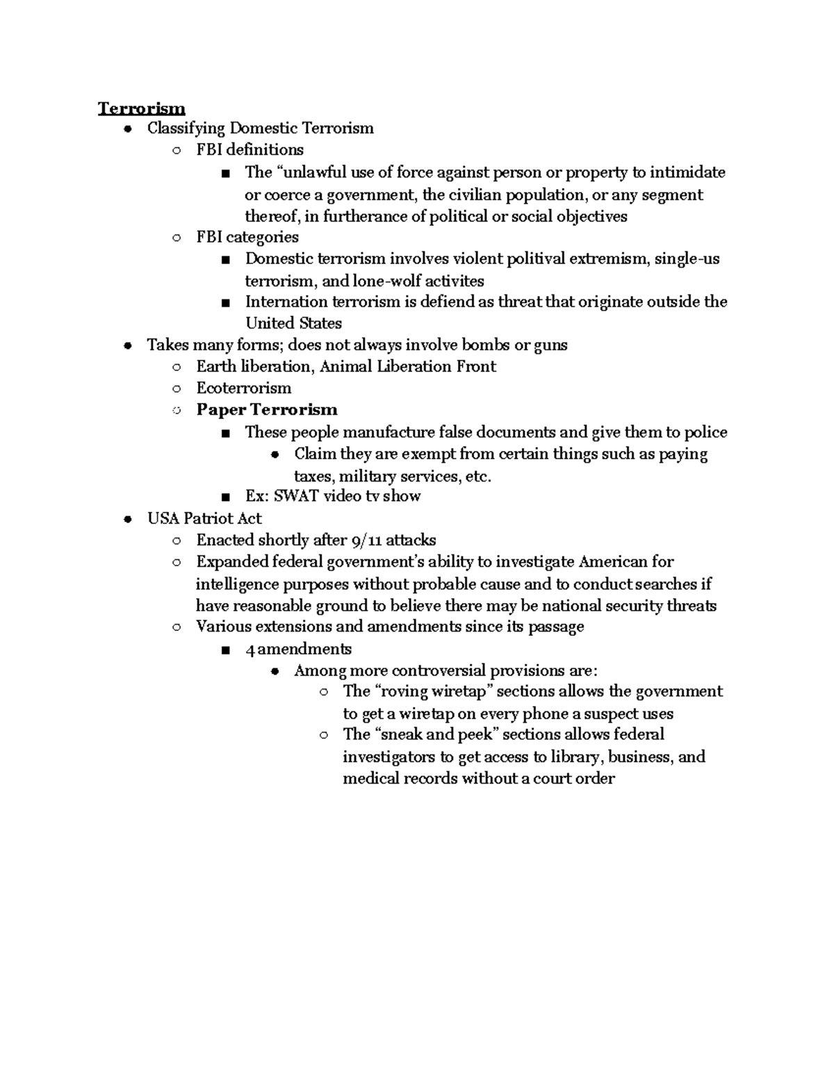Terrorism Police in Modern Society Terrorism Classifying Domestic
