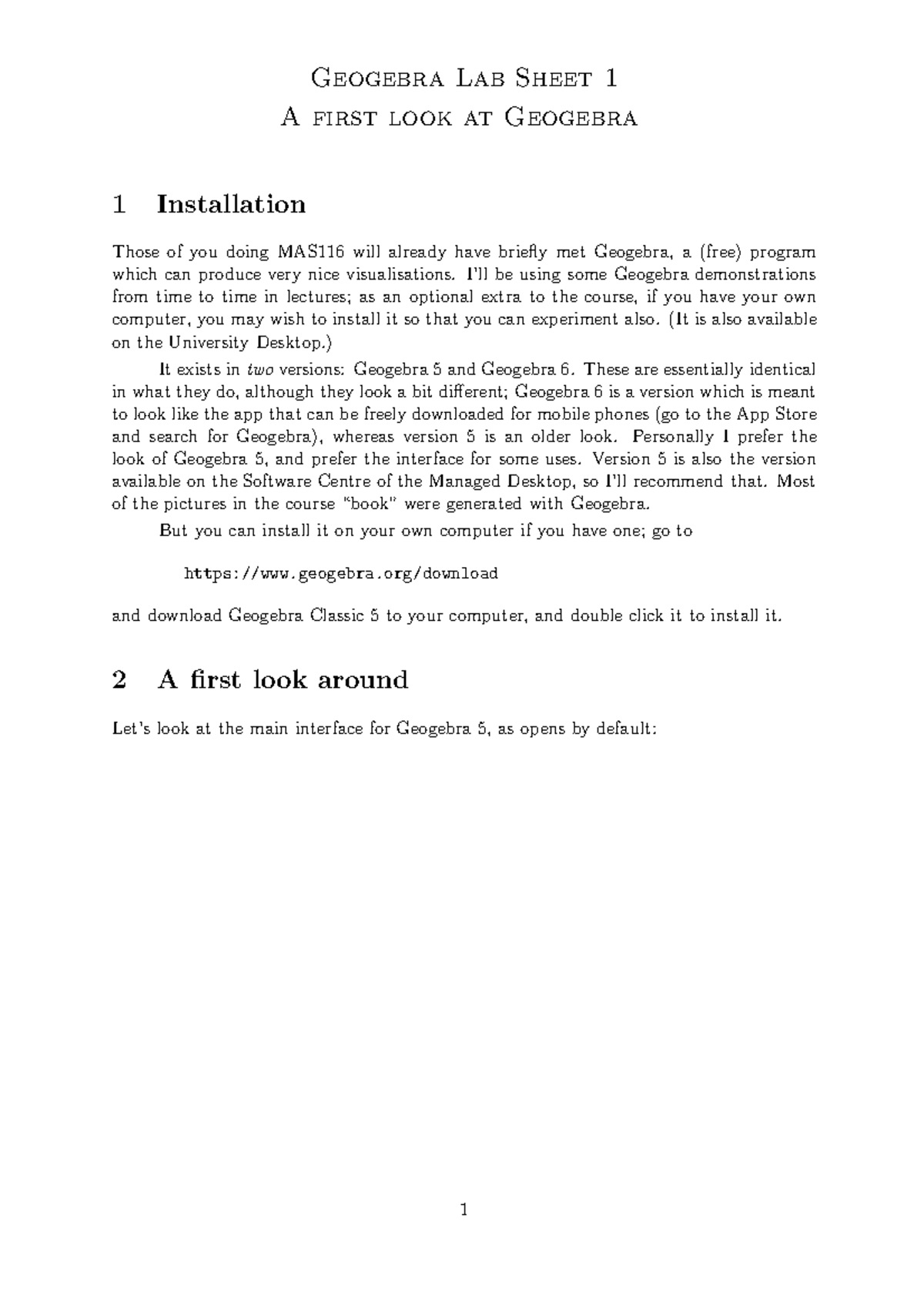 Labsheet 01 intro - GeoGebra Lab Sheet 1 for MAS106 for the 22/23 ...