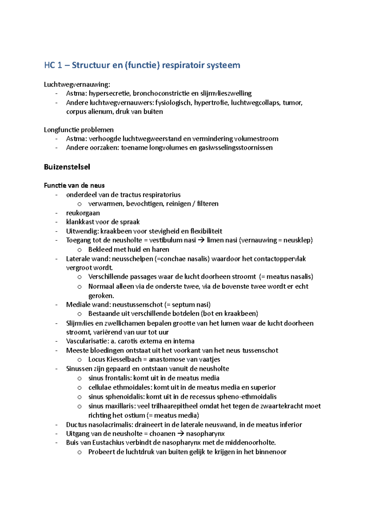 HC 1 Structuur en functie respiratoir systeem.docx HC 1 Structuur