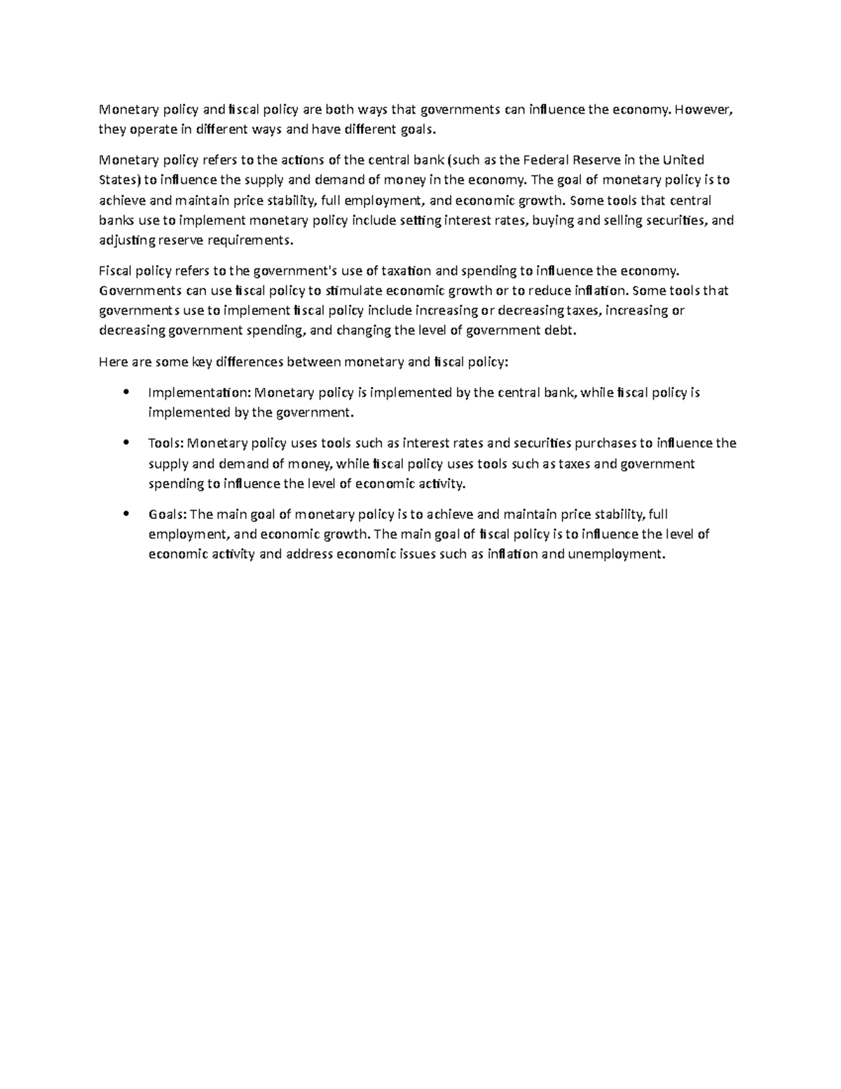 Macro 4 Difference Between A Monetary And Fiscal Policy Monetary
