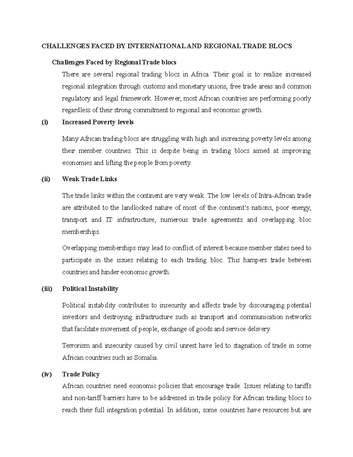 Challenges Faced BY International AND Regional Trade Blocs CHALLENGES