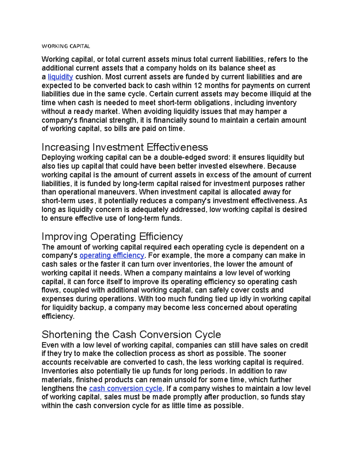 SOME Extra Notes ON Chapter 1 - WORKING CAPITAL Working capital, or ...