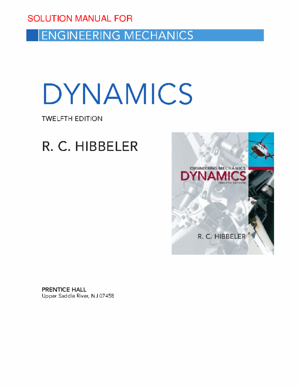 Cover Hibbeler Dynamics 12th - Major in Mathematics - ENGINEERING ...