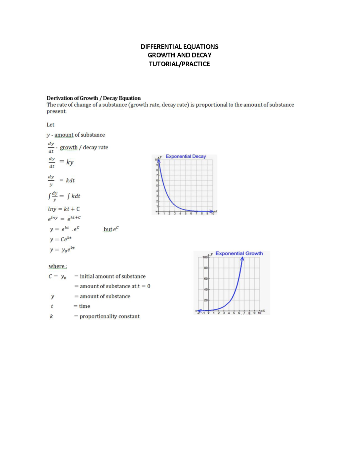 Differential Equations- Growth AND Decay - DIFFERENTIAL EQUATIONS ...