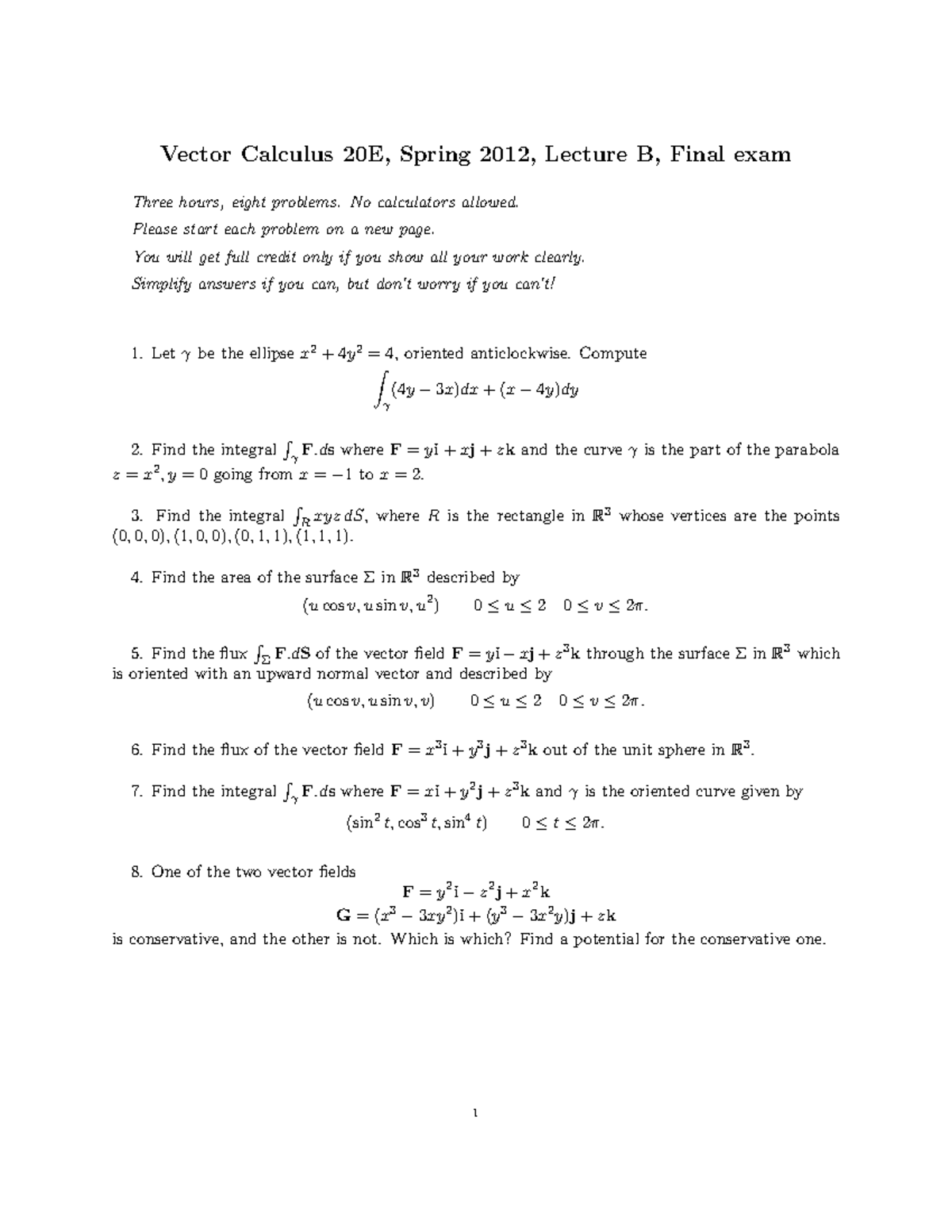 20E old final exams Practice materials for Math 20E at UCSD Vector