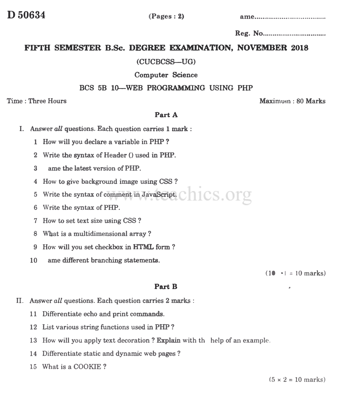 November 2018 - QUESTION PAPER FOR WEB PROGRAMMING USING PHP FIFTH ...