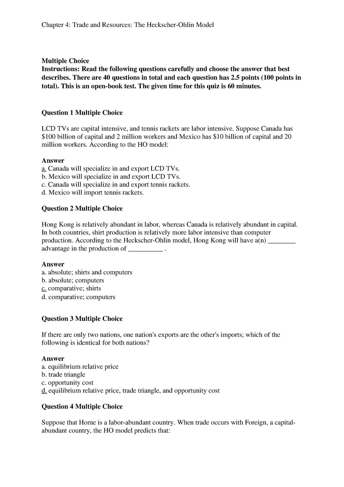 Solution Of QUIZ 3 (Chapter 4, Part 2) - Multiple Choice Instructions ...