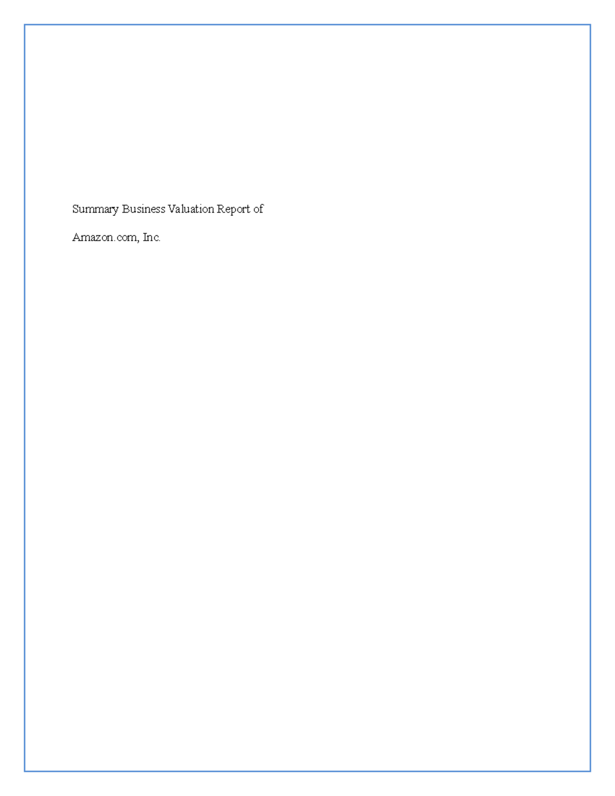 ACC 345 Business Valuation Report Template Summary Business Valuation acc-345-business-valuation-report-template-summary-business-valuation