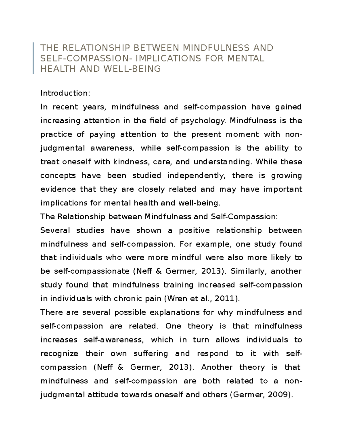 THE Relationship Between Mindfulness AND SELF- Compassion- Implications ...