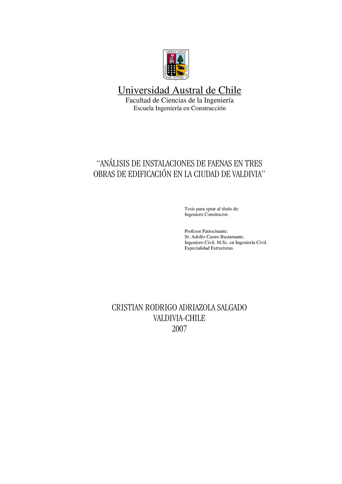 Análisis de Instalación de Faenas U.Austral Chile (Valdivia ...