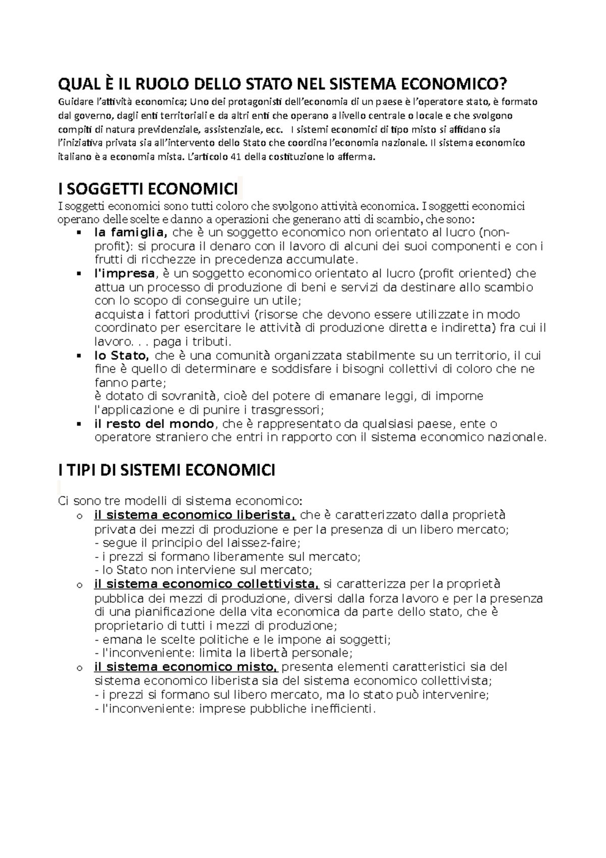 Il soggetto pubblico QUAL È IL RUOLO DELLO STATO NEL SISTEMA