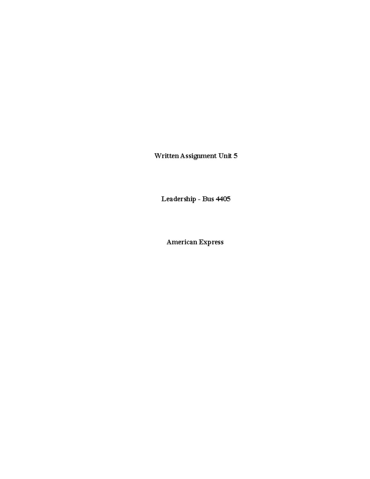 Written Assignment Unit 5 bus 4405 - Written Assignment Unit 5 ...