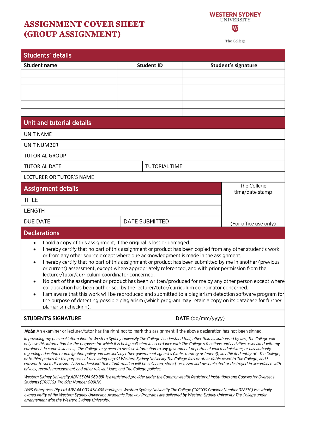 Assignment Cover Sheet - Assignment Cover Sheet (group Assignment 