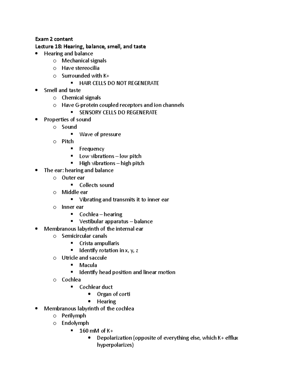 Lecture 18 - Exam 2 Content Lecture 18: Hearing, Balance, Smell, And ...